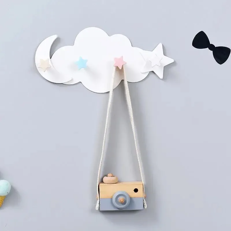 Kitchen Self Adhesive Hooks Kawaii Cartoon Cloud Children's Room Cartoon Star Moon Cloud Non punching Hook Household Keychain