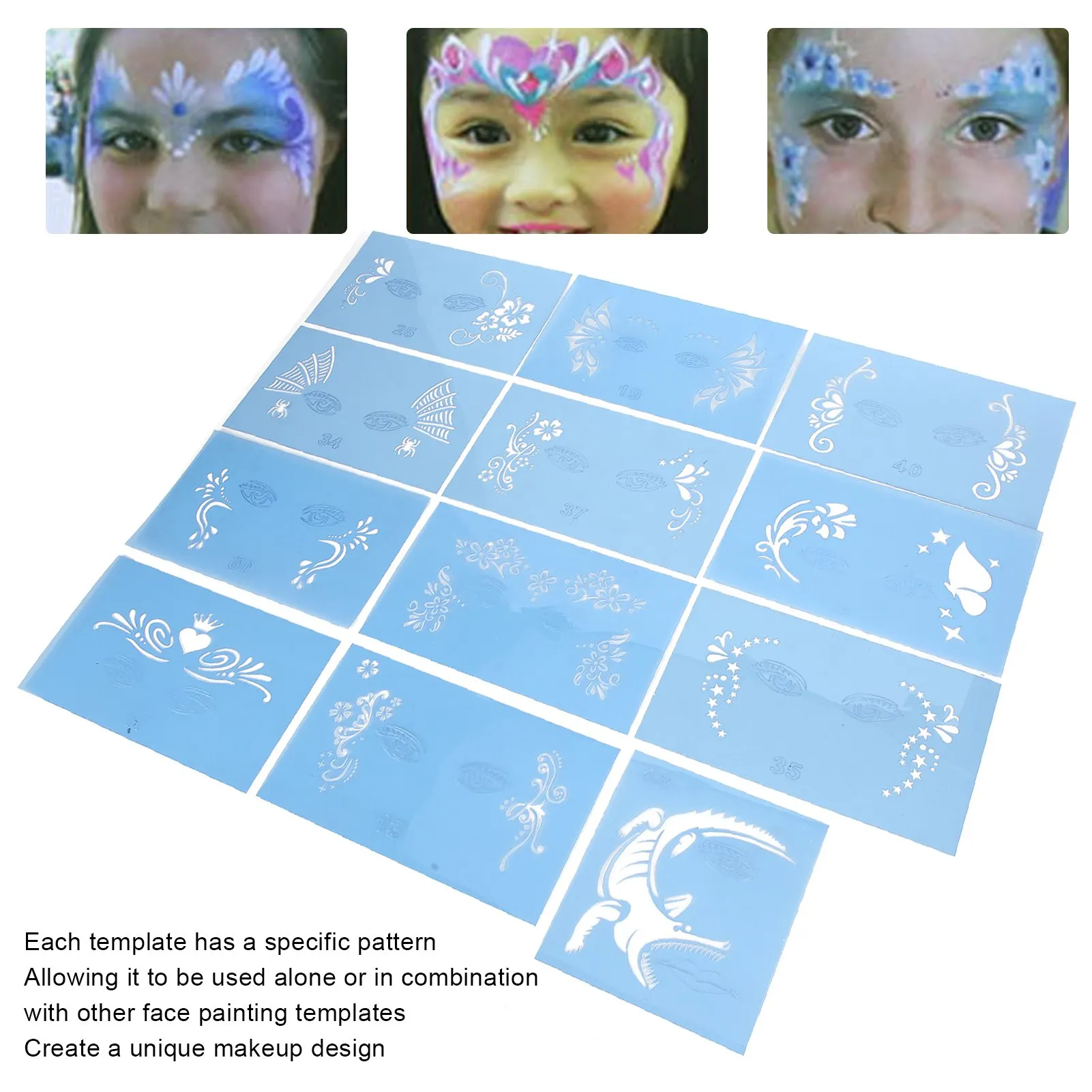 DIY Makeup Template PET Face Painting Template Reusable Face Paint Stencils for Halloween Christmas Party Face Painting Template