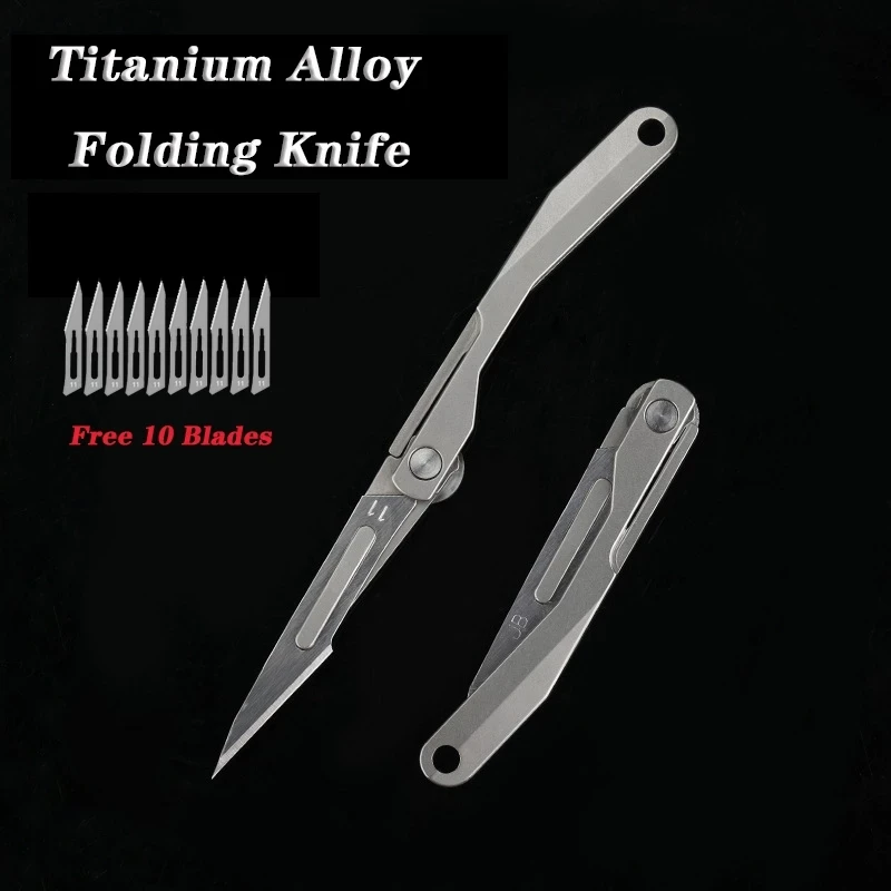 Mini Titanium Alloy Folding Medical Knife EDC Outdoor Unpacking Pocket Utility Knifves With 10pcs NO.11 Replaceable Blades