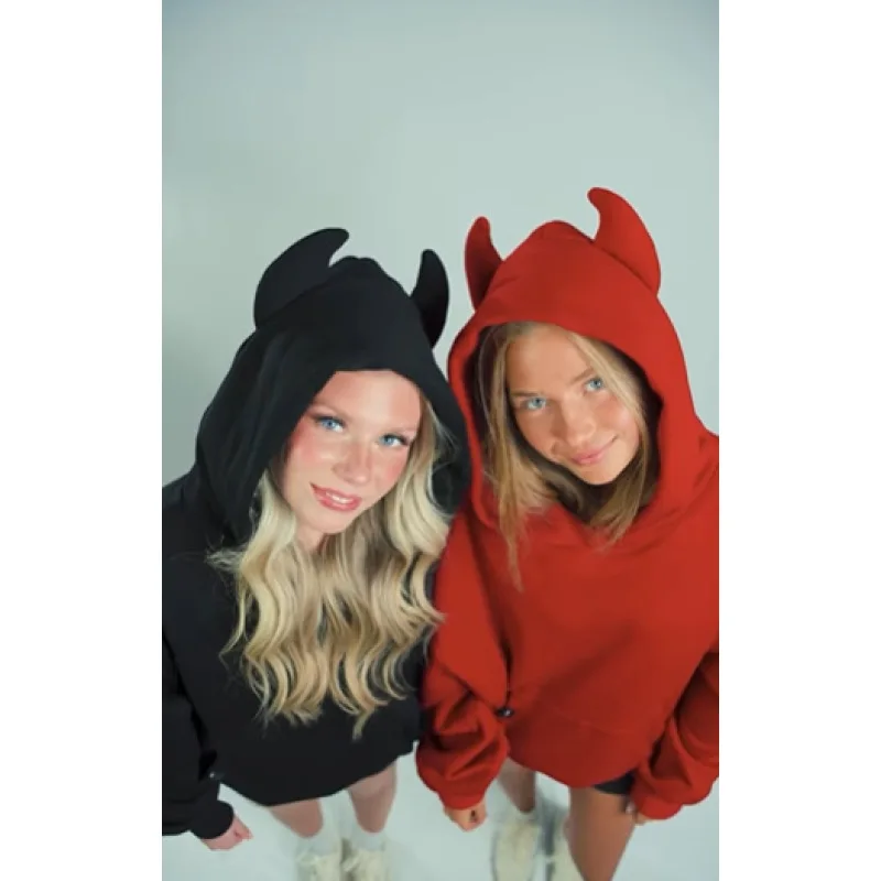 Bluza z kapturem w stylu Y2K Gothic Dark Abi z rogami byka