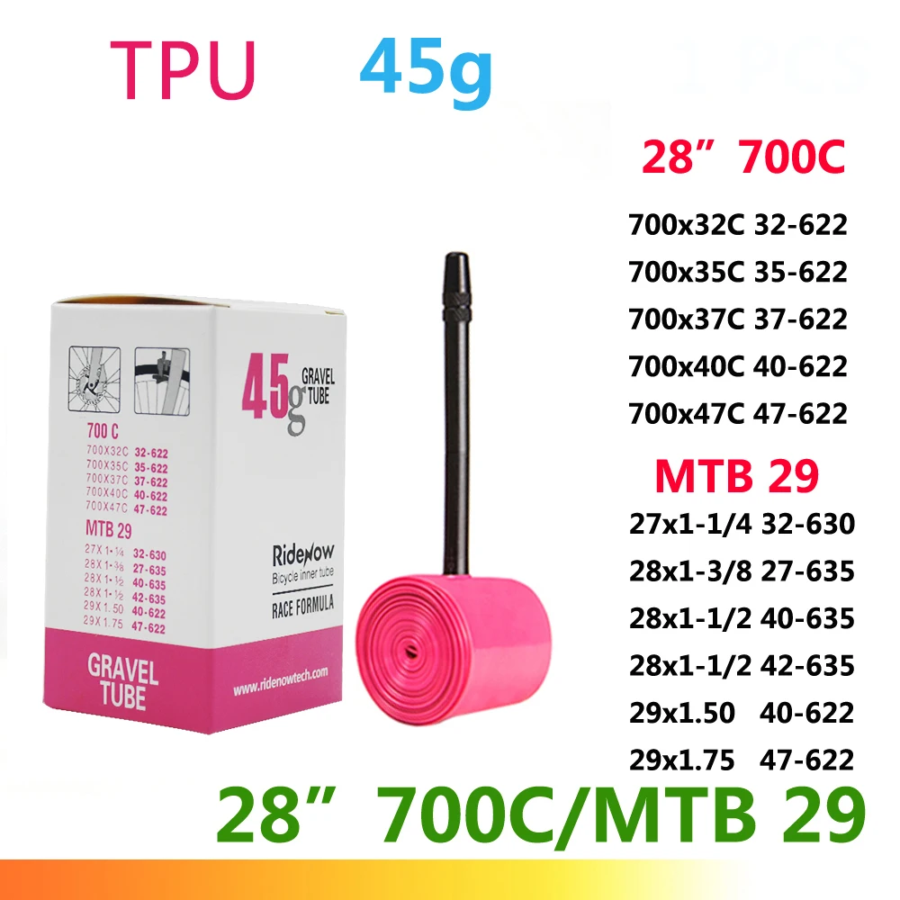 RideNow-Chambre à air de vélo de route en TPU, 700x18C, 23C, 25C, 28C, 32C, 35, 37, 40, 47C, opathie 45, 65/85, caméra de vélo VTT, 29x1.5, 1.75, 1.9