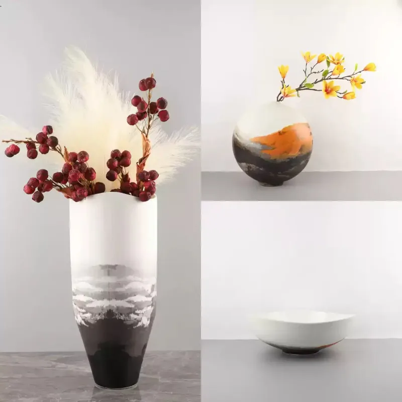 Modern Minimalist Painted Landscape Ceramic Vase 19 * 19 * 42cm Caliber 18cm Home Decoration