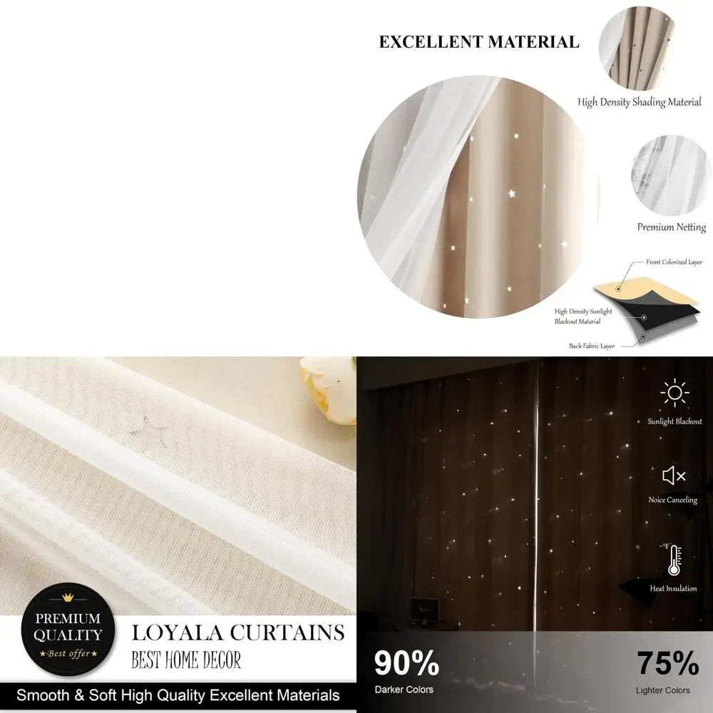 

Симпатичные двухслойные шторы со звездами для детской спальни, 63, бежевый, комплект 42x63