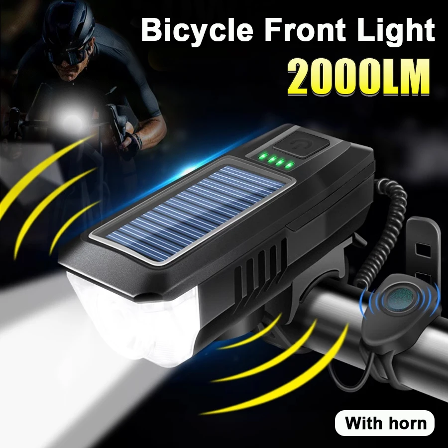 

Solar Bicycle Light USB Rechargeable With Horn Security Lamp MTB Road Bike Lights Super Bright Outdoor Cycling Bicycle Lamp