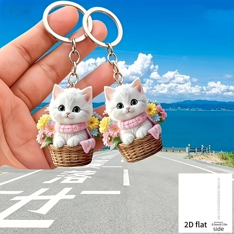 3/6-Piece Set of Kitten-Shaped Pendants with 2D Flat Design, Cat and Flower Patterns, Simple and Aesthetically Pleasing, Smooth Texture, Dynamic Shape, Warm Visual Effect, Car Hanging Decoration, Women's Gift, Backpack