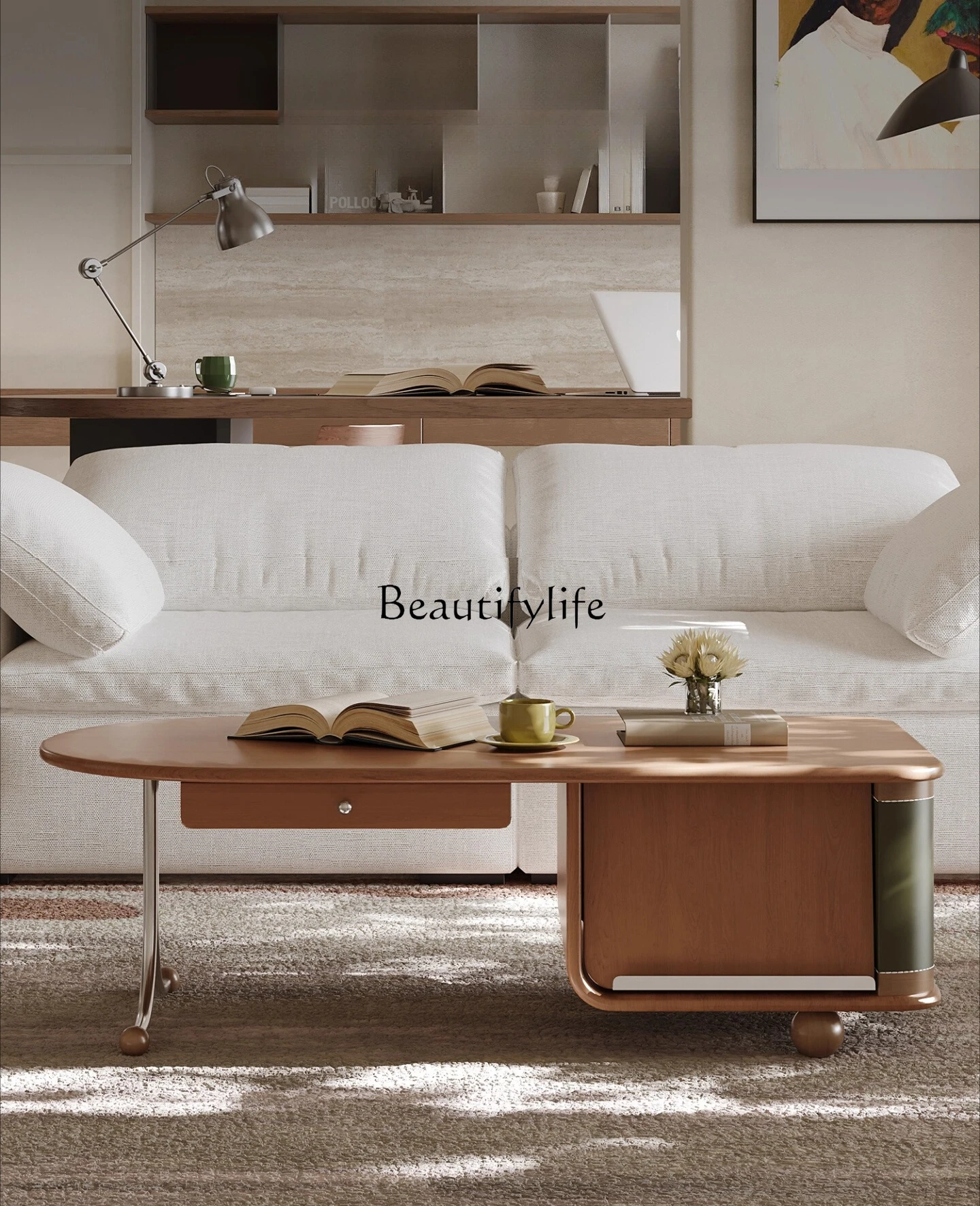 

2025 small apartment living room home retro cherry wood coffee table designer high sense