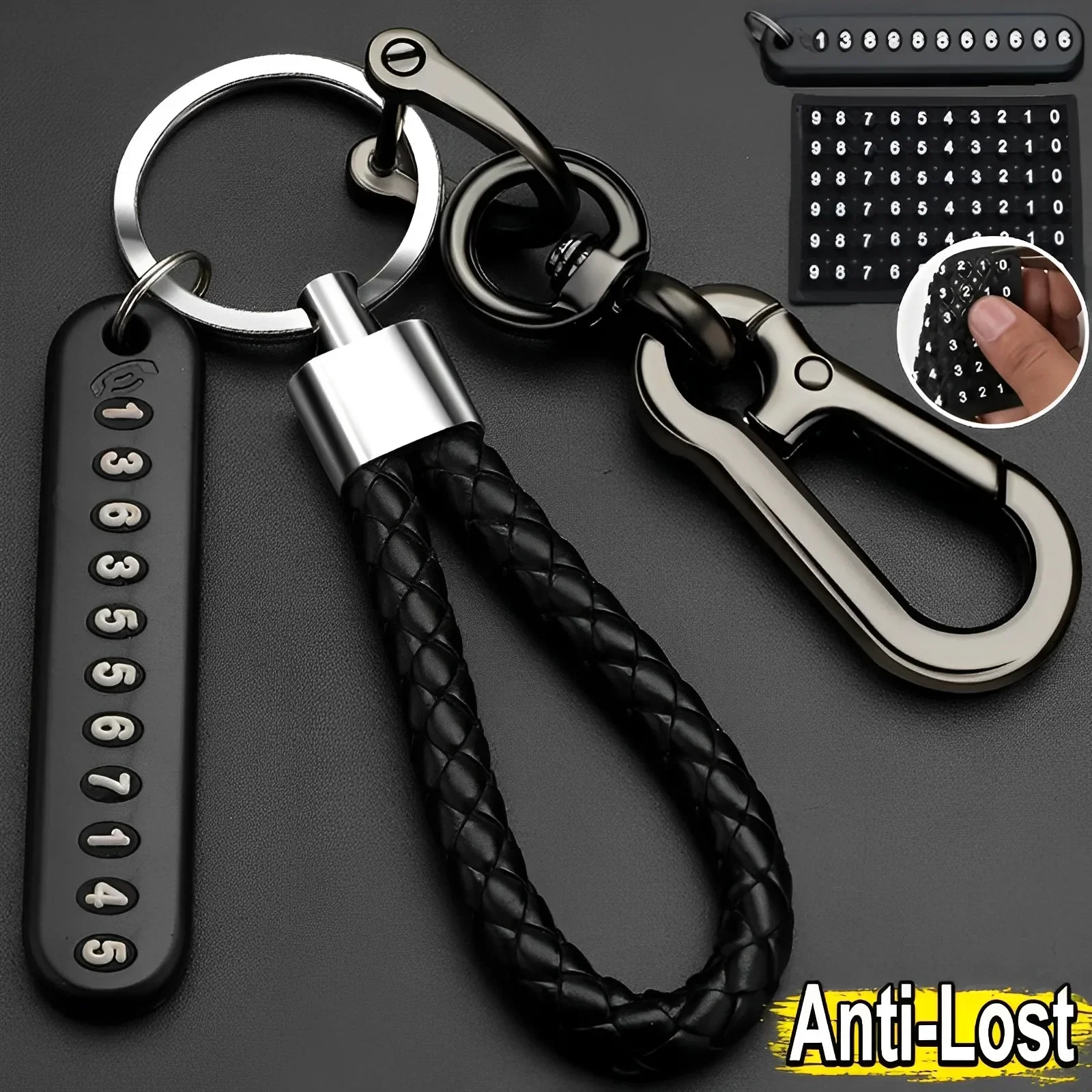 

Anti-Lost Key Rings DIY Senile Dementia Mom Dad's Phone Number Card Pendant Keychain Waxed Leather Rope Lobster Clasp Key Chain