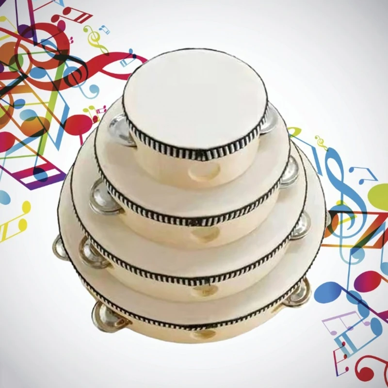 Tambourines with Metal Bells Drum Hand Percussion for Adults Church Party