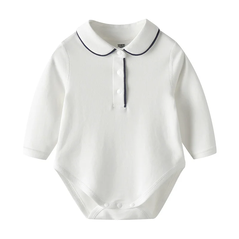 Newborn Baby Triangle Romper Boys Girls White Lapel Long Sleeve Jumpsuit Pure Cotton Clothes Infant Onesie