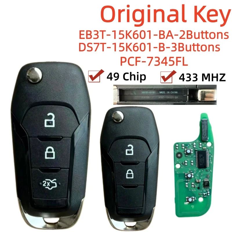 Original EB3T-15K601-BA Flip Folding Remote Car Key For Ford F150 Ranger KA+ Mondeo V Galaxy S-Max DS7T-15K601-B 433Mhz ID49