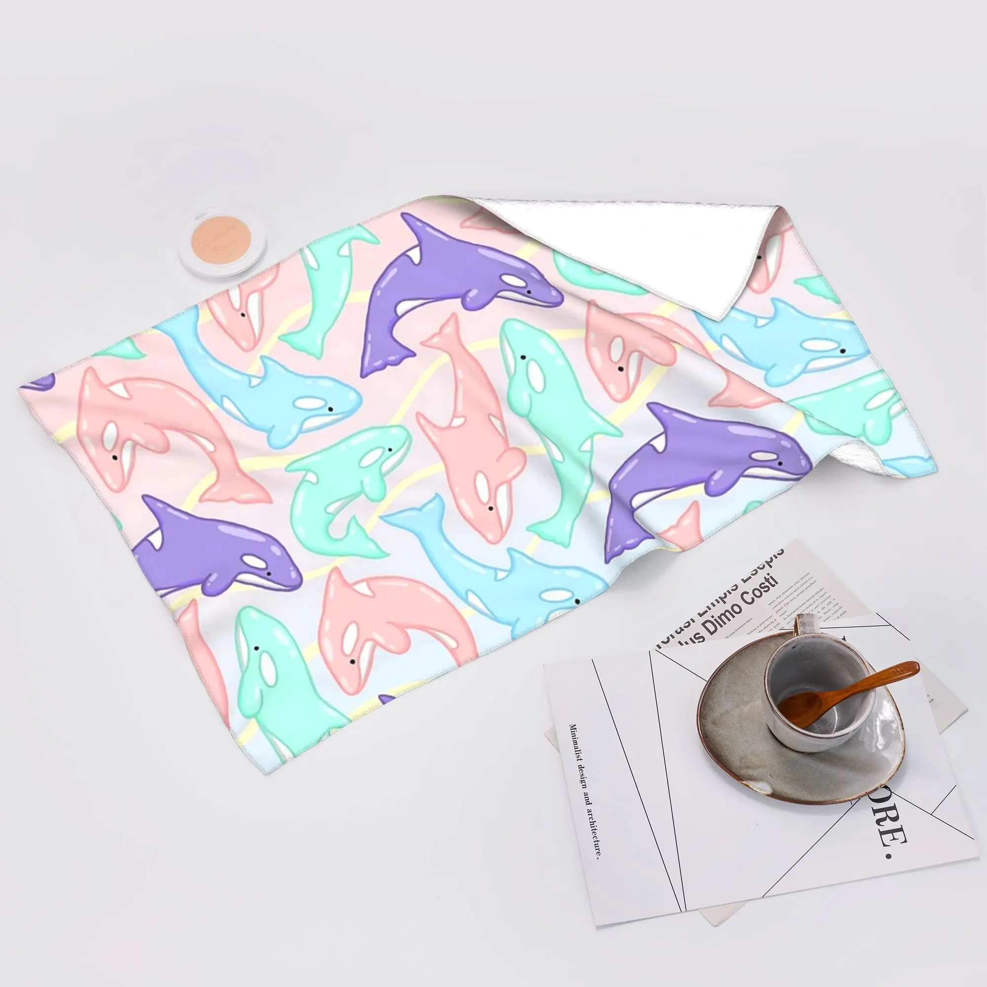 Custom Pastel Orca Pattern Soft Face Towel Quick Dry Pool Bath Cotton Towels Absorbent