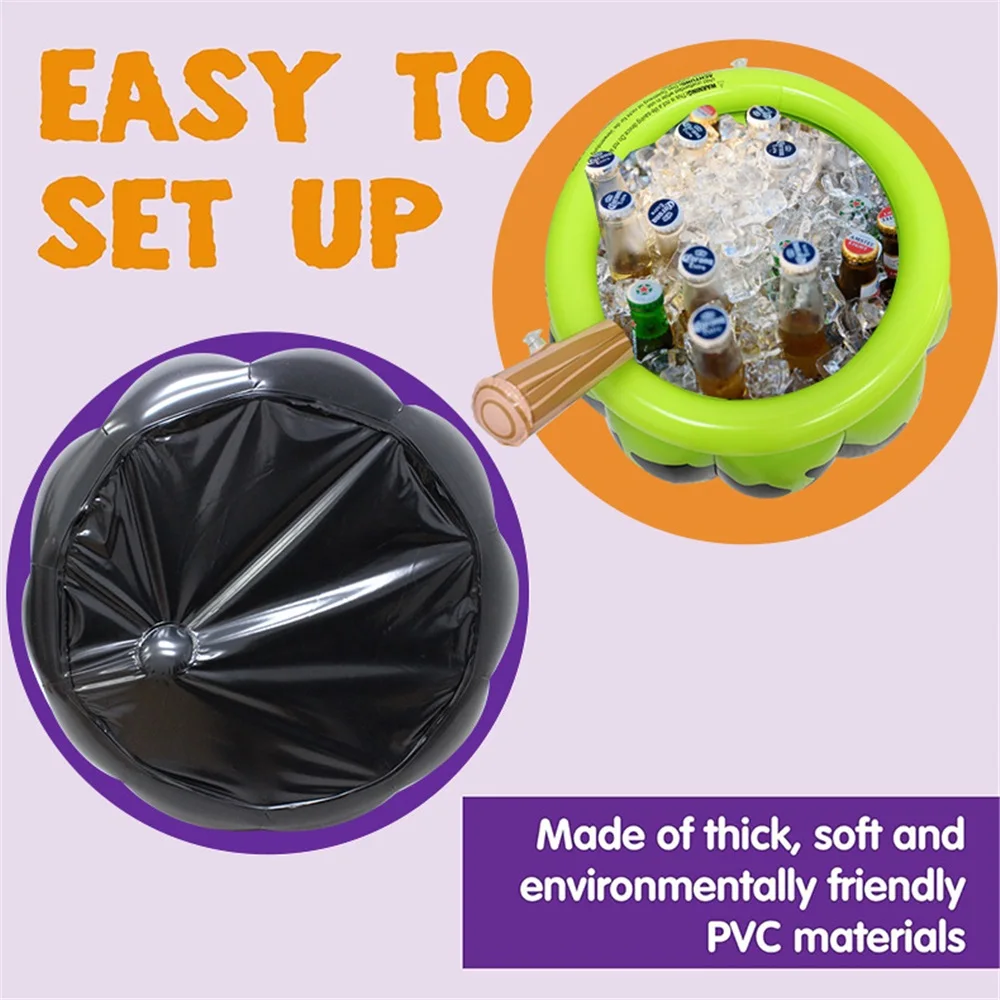 Halloween Inflatable Ice Bucket Witch Cauldron Drink Cooler Multi-Functional Candy Container Pool Party Birthday Decor
