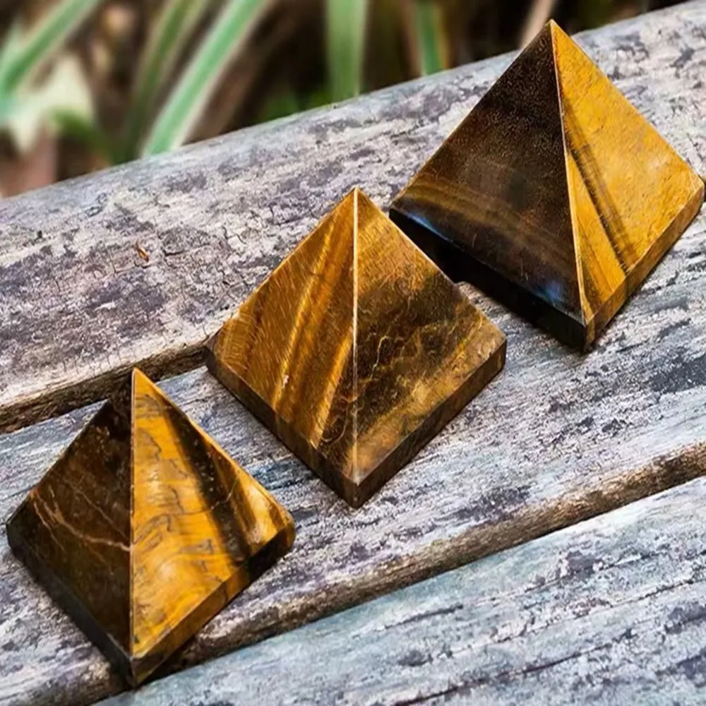 Natural Tiger'S Eye Jasper Crystal Pyramid with Golden-Brown Striations, Spiritual Stone for Home Decor, Reiki, Chakra Balancing
