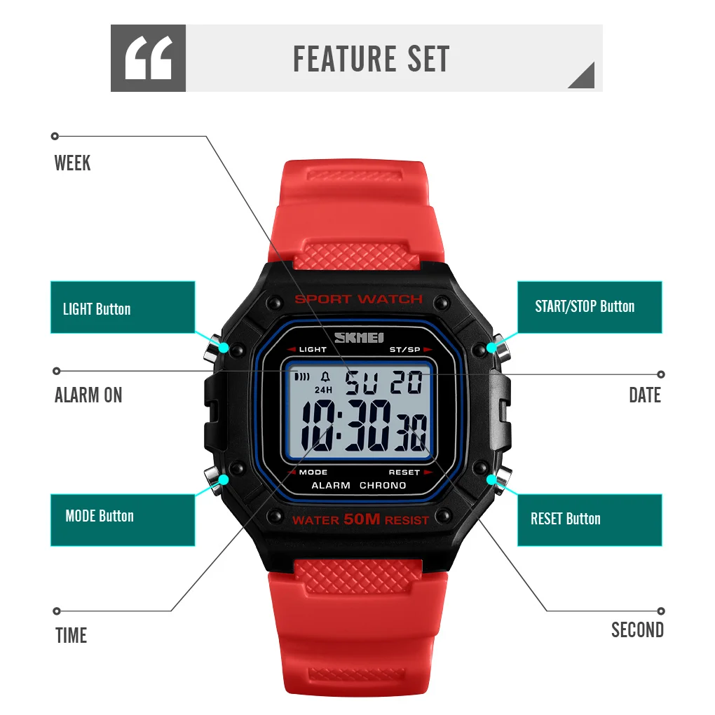 SKMEI 1496  montre homme Outdoor Sport Watch Men Digital Watches 5Bar Waterproof Alarm Clock Fashion Military Men Digital Watch