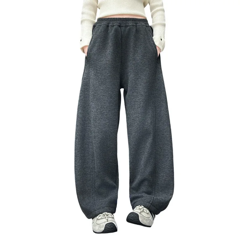 سميكة الصوف الأطفال السراويل المنحنية الخريف الشتاء فضفاضة تناسب Sweatpants للفتيات المتكاملة المخملية بنطلون للأطفال 2026