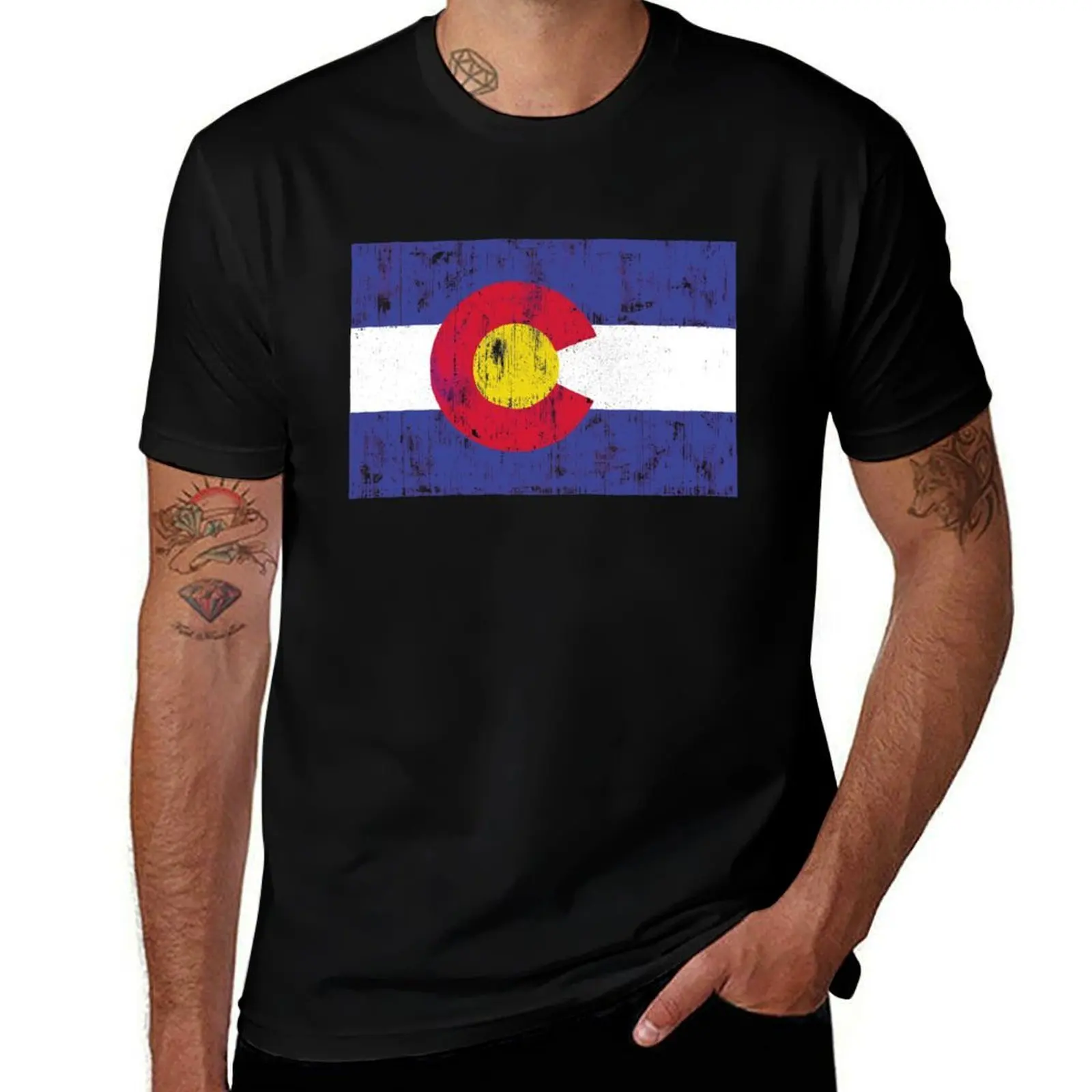 

vintage colorado flag T-Shirt Basic Regular Fit Casual T-Shirt