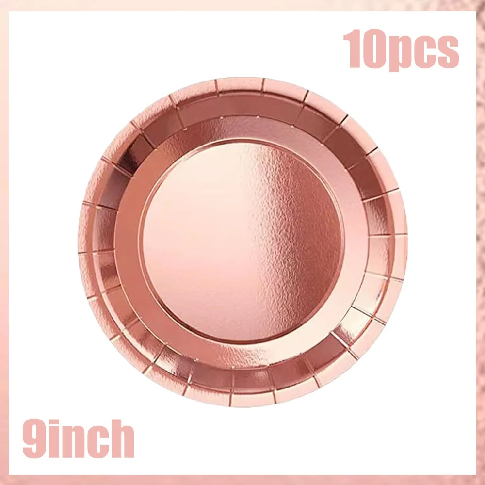 أدوات مائدة للاستعمال مرة واحدة باللون الذهبي الوردي لعيد الميلاد، أكواب تزيين حفلات أعياد الميلاد، أطباق مناديل، مفارش مائدة، سكاكين، منتجات حمام الأطفال