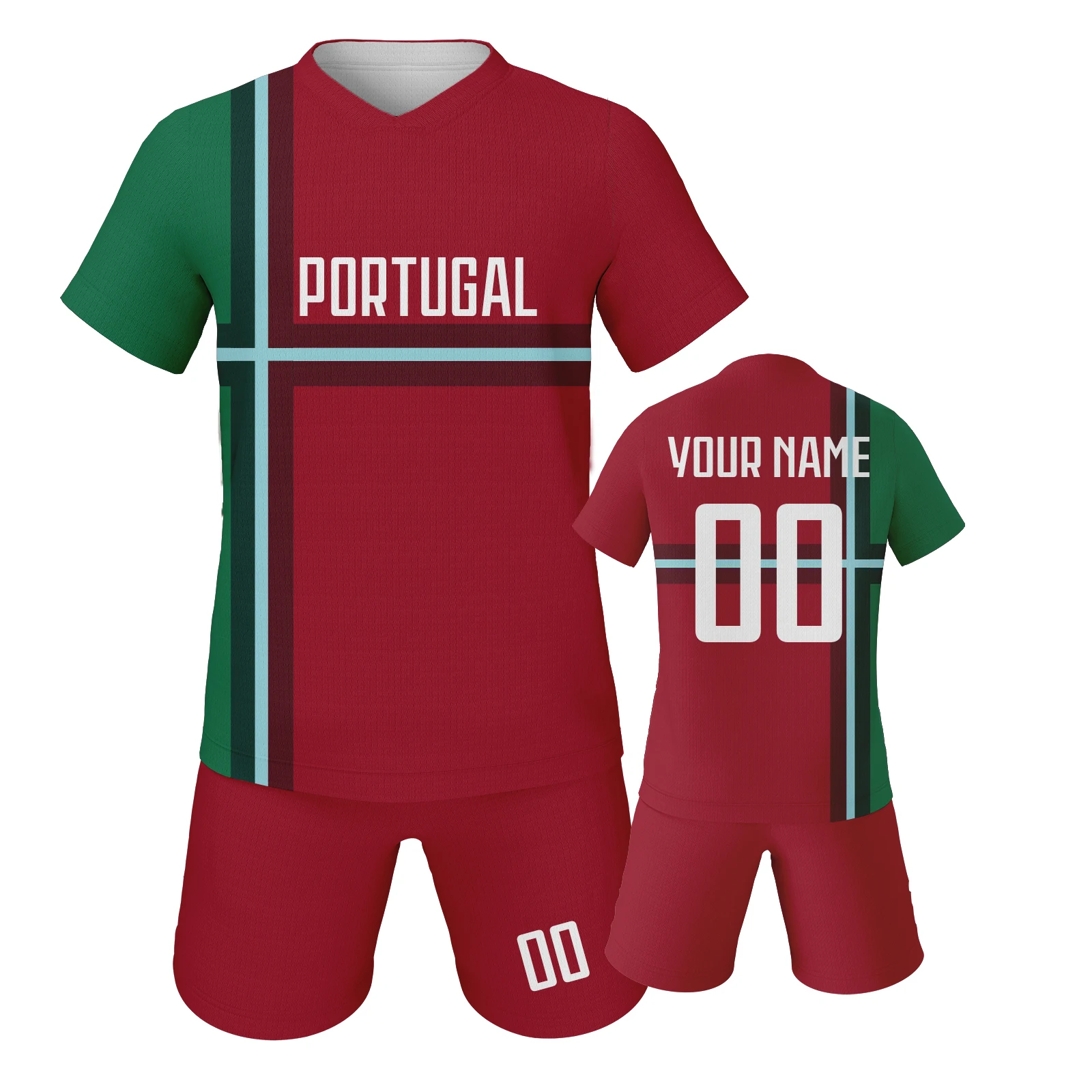 

Portugal Kids Soccer Jersey Customizable Name Number Football Team Club Jersey Uniforms Kit Boys Girls Children Sportswear 3-14Y