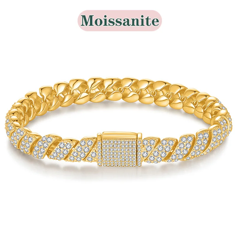 

D-color moissanite 925 silver bracelet with hiphop weaving twisted thread fully inlaid with GRA certificate to give to friends