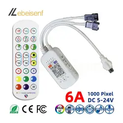 Bluetooth Smart Dual RGB Magic Color Controller DC5-24V 1000 Pixels Dimmer 24-Key Wireless IR Remote for WS2812B 2811 LED Strip