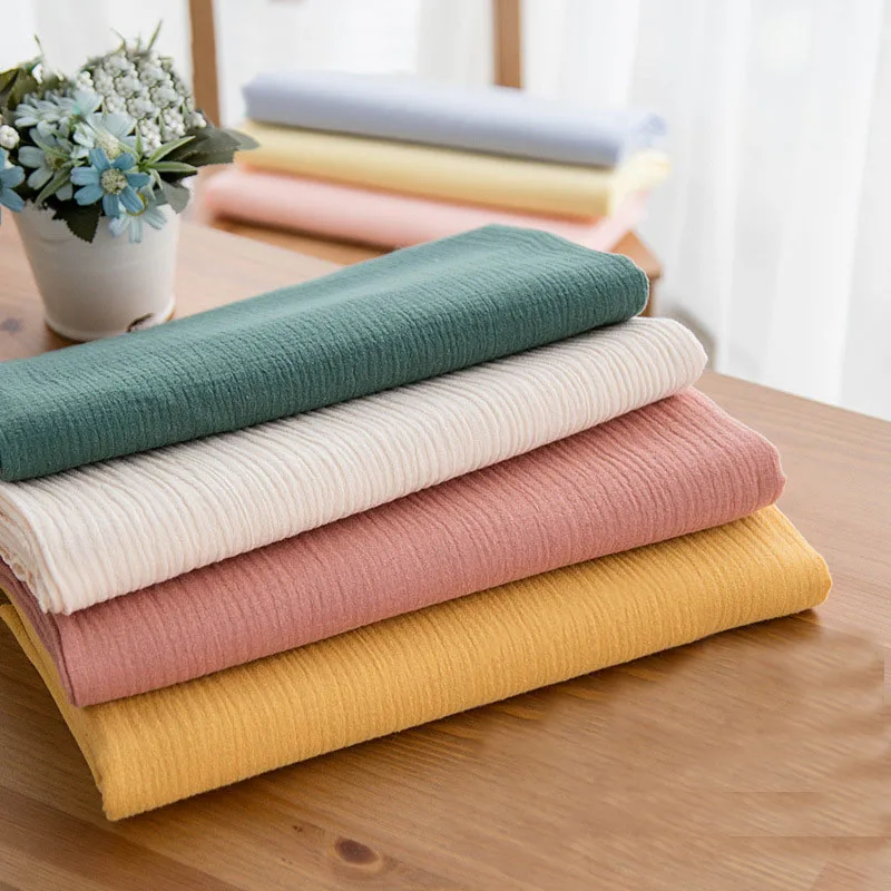 100x135cm Pure 100% Cotton Double-l Gauze Fold Fabric Cloth Soft Dress Skirt Shirt Pajamas Material 67 Color DIY Handmade Fabric