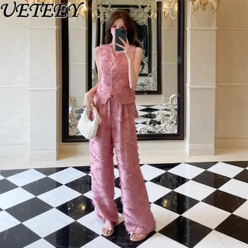 

Summer New French Fashion Temperament Single-breasted Sleeveless Top and Personalized Thin Straight Trousers Two-piece Set