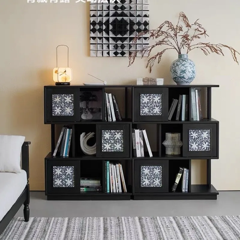 Medieval ash wood solid wood study bookcase living room shelf designer storage storage combination cabinet