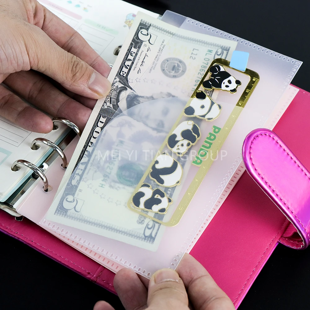 5PCS A6 Cash Envelopes Frosted Binder Pockets Loose Leaf 6 Hole Punched Pink Budget Pocket Double Side Opening Money Envelope