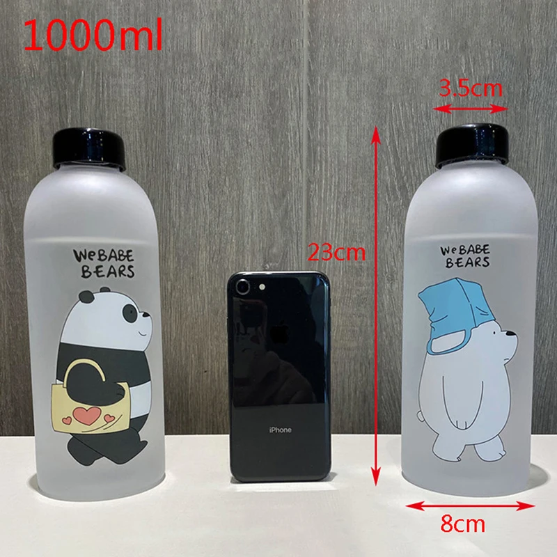 1000Ml Botol Air Cangkir Panda Transparan Kartun Botol Air Perlengkapan Minum Cangkir Buram Anti Bocor