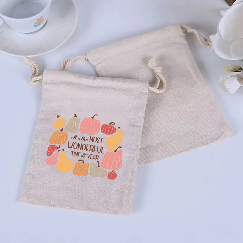 

10pcs/Pumpkin Flower Drawstring Bag Pocket, designed specifically for storing and carrying small travel items made of cotton bag