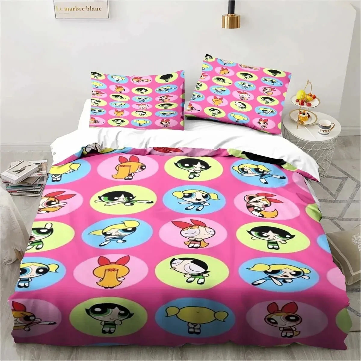 The Powerpuff Girls King Size Bedding Sets Anime Cosplay Cute Bed Quilt Covers Pillowcases Bedroom Duvet Cover Sets