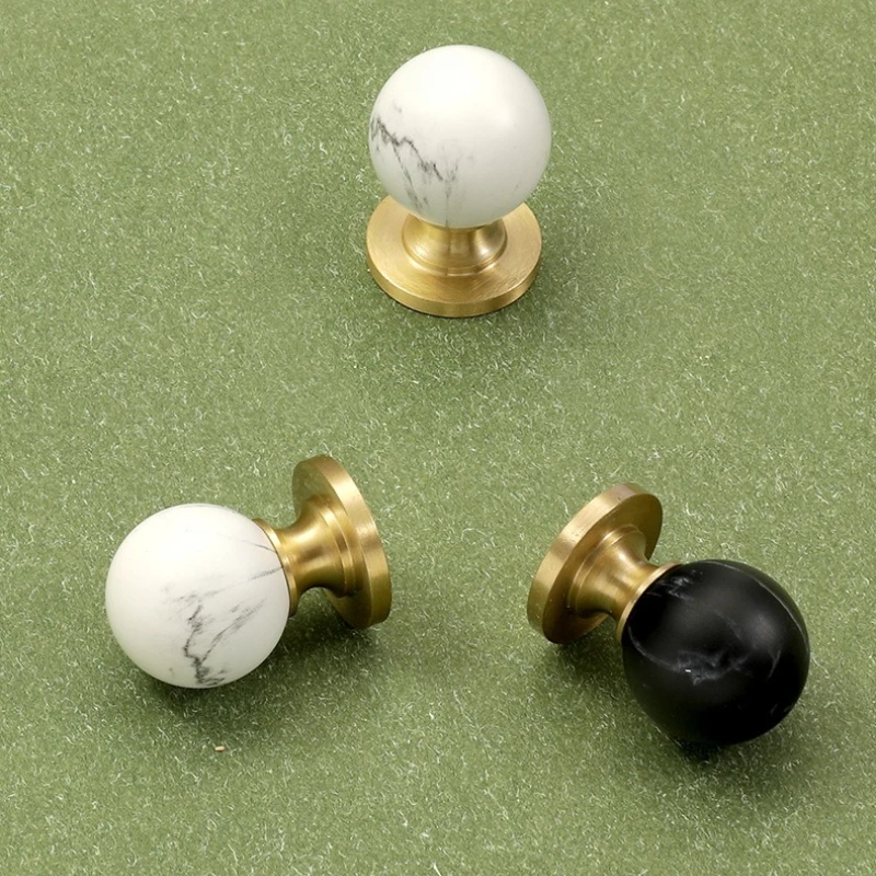 Brass French Luxury Drawer Handle Marble Printed American High End Cabinet Shoe Cabinet Wardrobe Door Single Hole Handle Knob