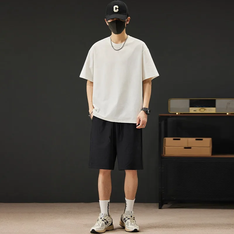 

Leisure sports suit men's autumn new loose solid color simple versatile handsome two-piece set