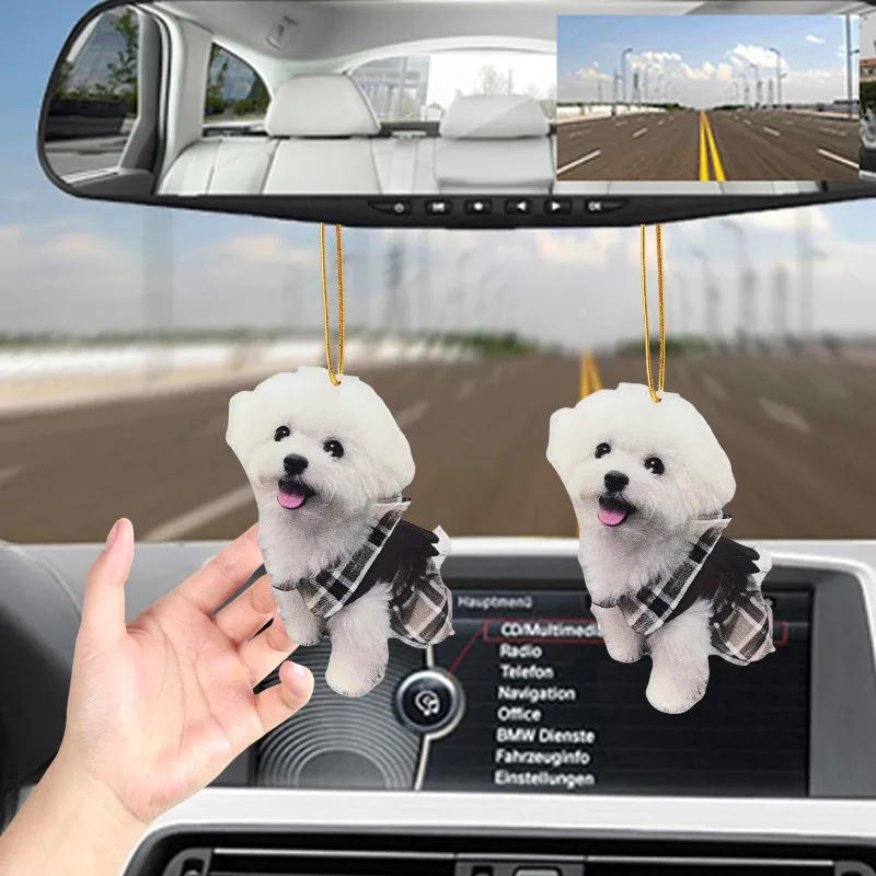 Creative Cute Dress Puppy Flat Pendant 2D Flat Hanger Universal Acrylic Car Rearview Mirror Pendant Keychain Backpack Pendant