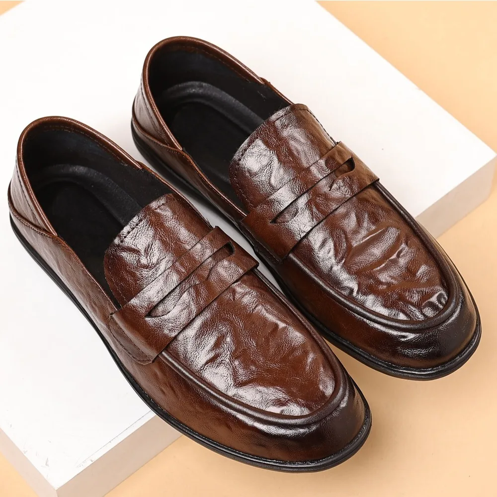 

Men's Loafers Spring and Summer New Style British Casual Leather Shoes Mens Flat Bottomed Lazy One Foot Men's Leather Shoes