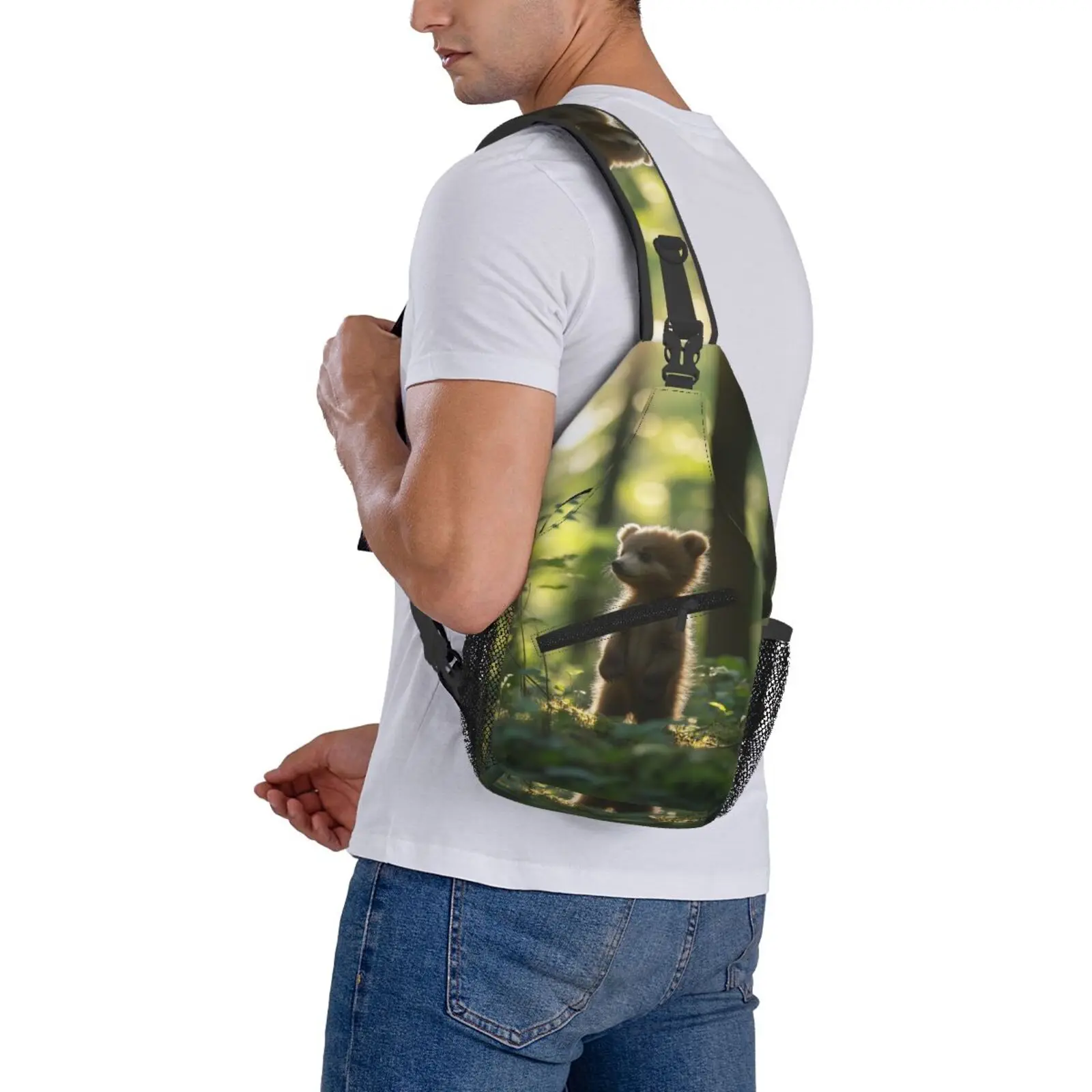 Bolso cruzado con estampado de oso para hombre, bolso grande para el pecho, viajes, senderismo, deportes, correr, regalos personalizados para bolsos de mano de cumpleaños