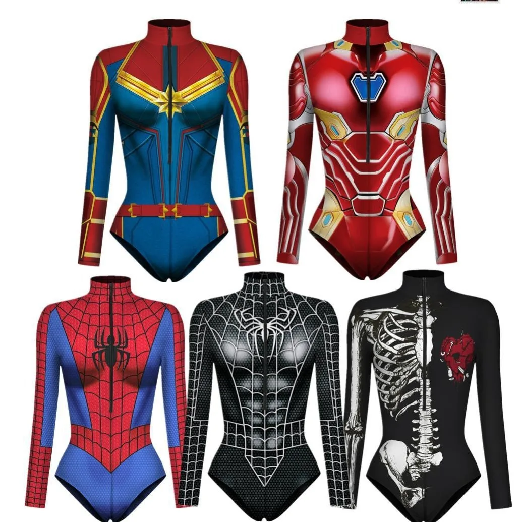 Spiderman Captain Superhero costume da bagno per donna uomo 3D Print manica lunga costume da bagno Cosplay tuta Halloween Carnival Outfit