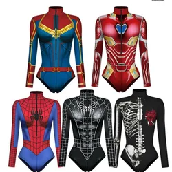 Spiderman Captain Superhero Swimsuit for Women Men 3D Print Long Sleeve Swim Bodysuit Cosplay Jumpsuit Halloween Carnival Outfit