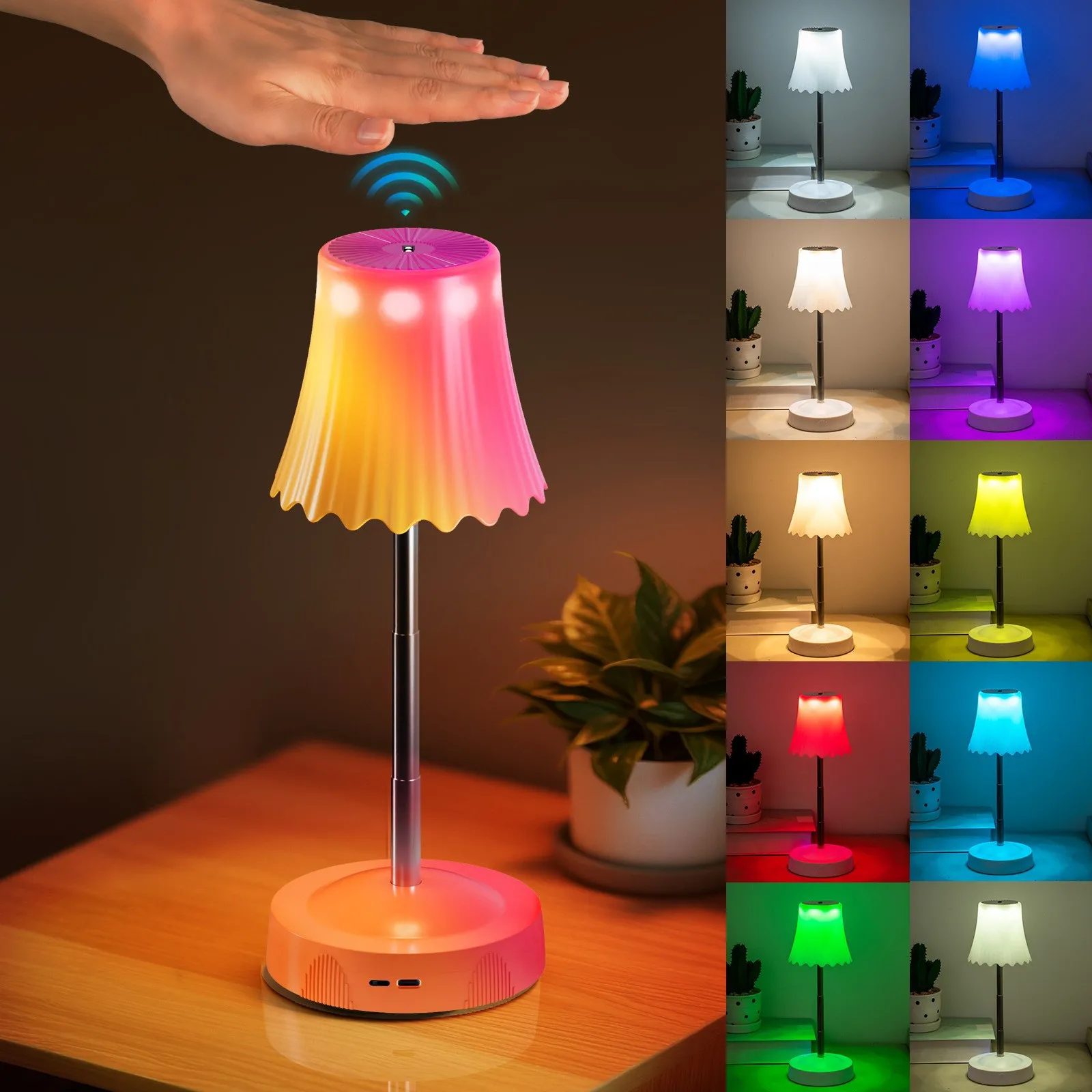 Luz ambiental con detección de cuerpo humano, lámpara de mesa con Control remoto recargable por USB, luz de ambiente RGB para mesita de noche, luz nocturna de altura ajustable