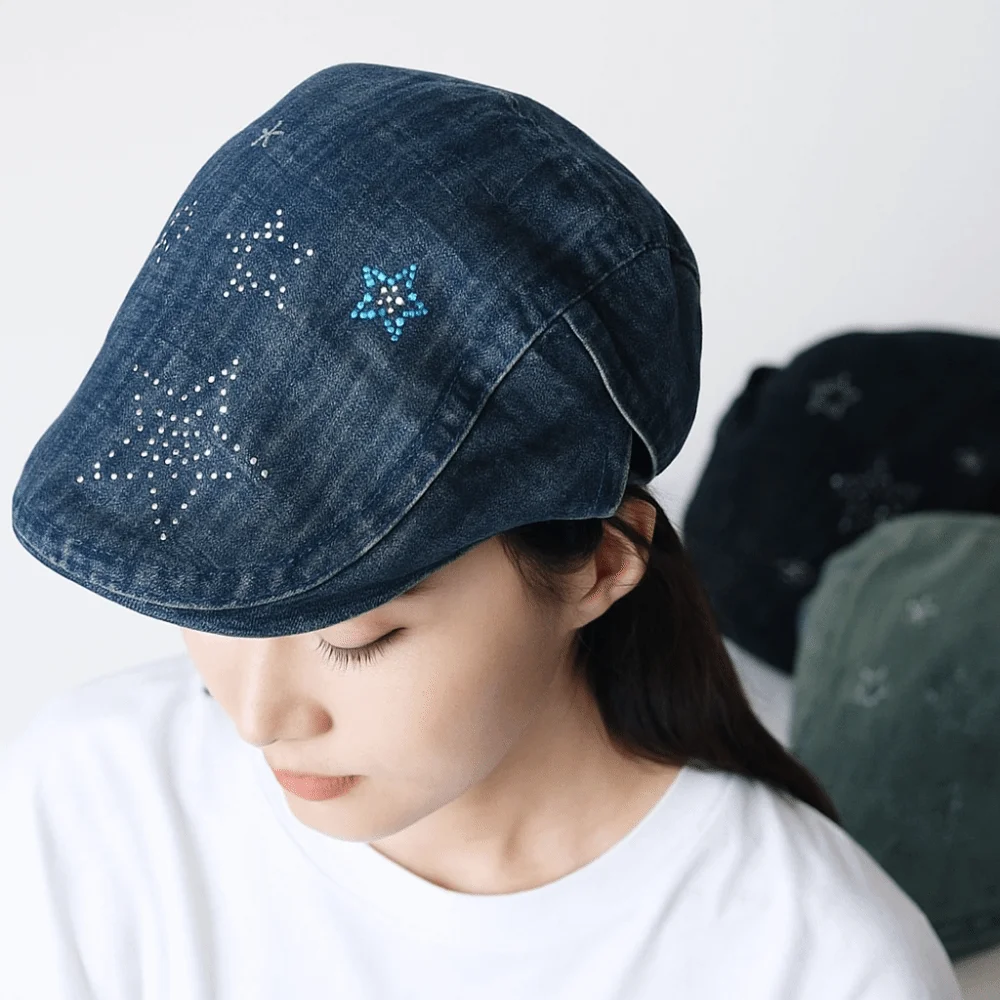 

Ins Vintage Star Cowboy Beret Embroidey Visor Forward Hat Y2k American Painter Hat Men/Women