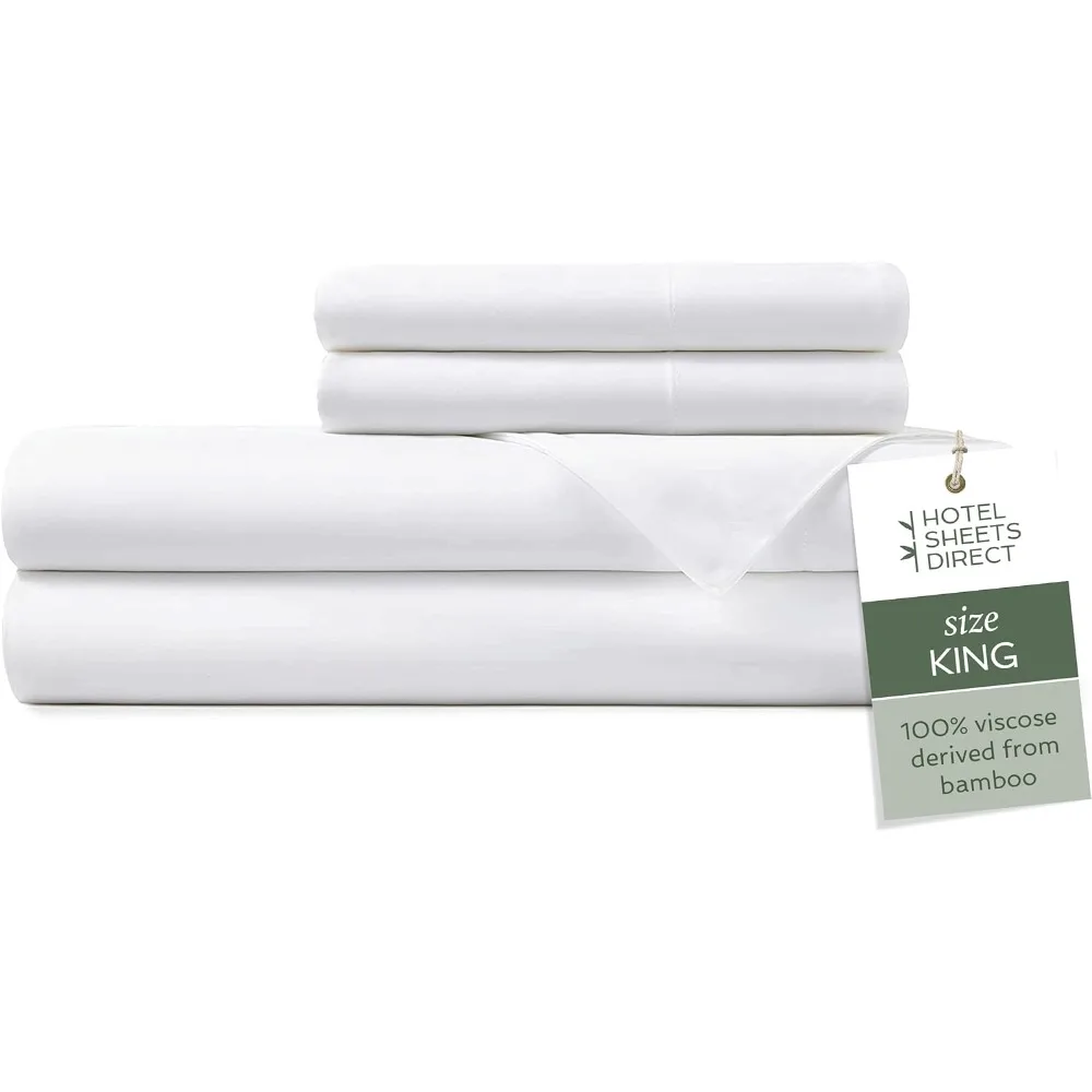 

4 Piece Bed Sheet Set King Size, 100% Viscose Derived from Bamboo Sheets Set with 2 Pillowcases, Cooling & Breathable Luxury Be