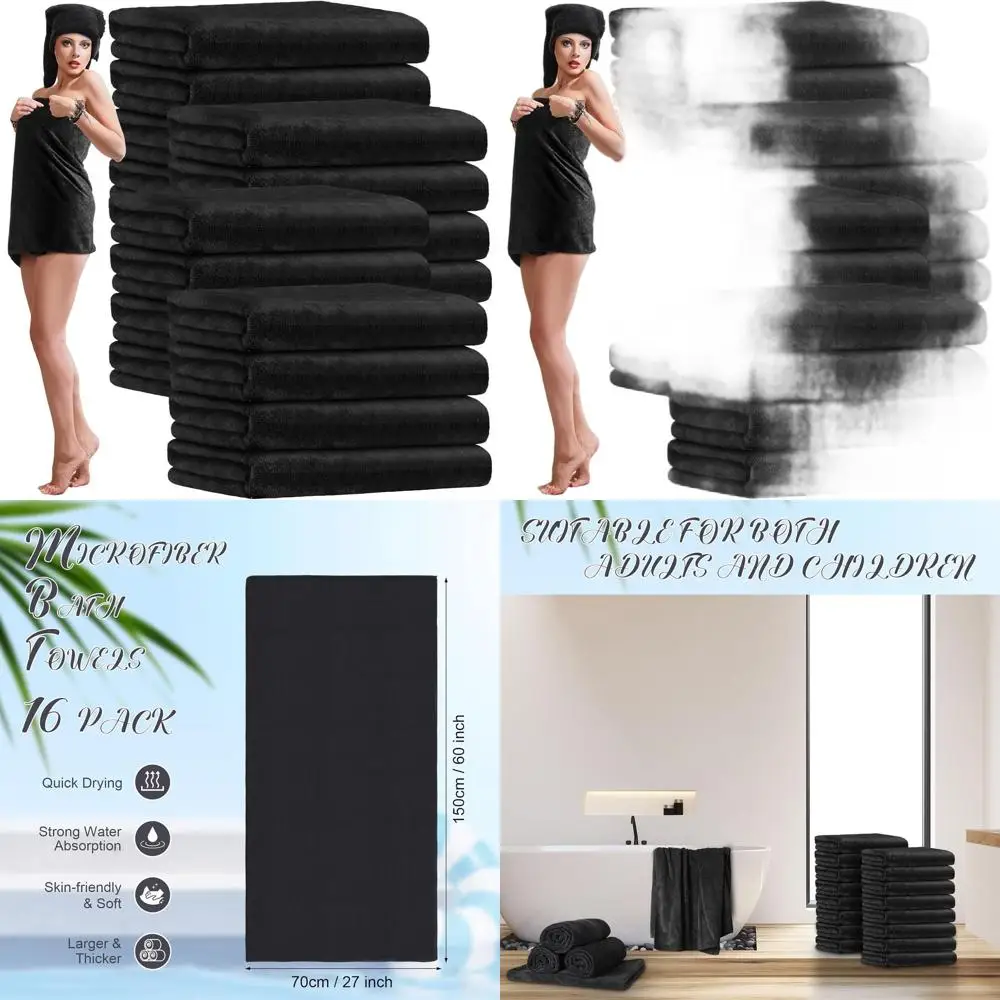 

Большие впитывающие полотенца для ванной 27 x 60 дюймов, подходят для сушки, пляжа, бассейна, спортзала, вечеринок (черные)