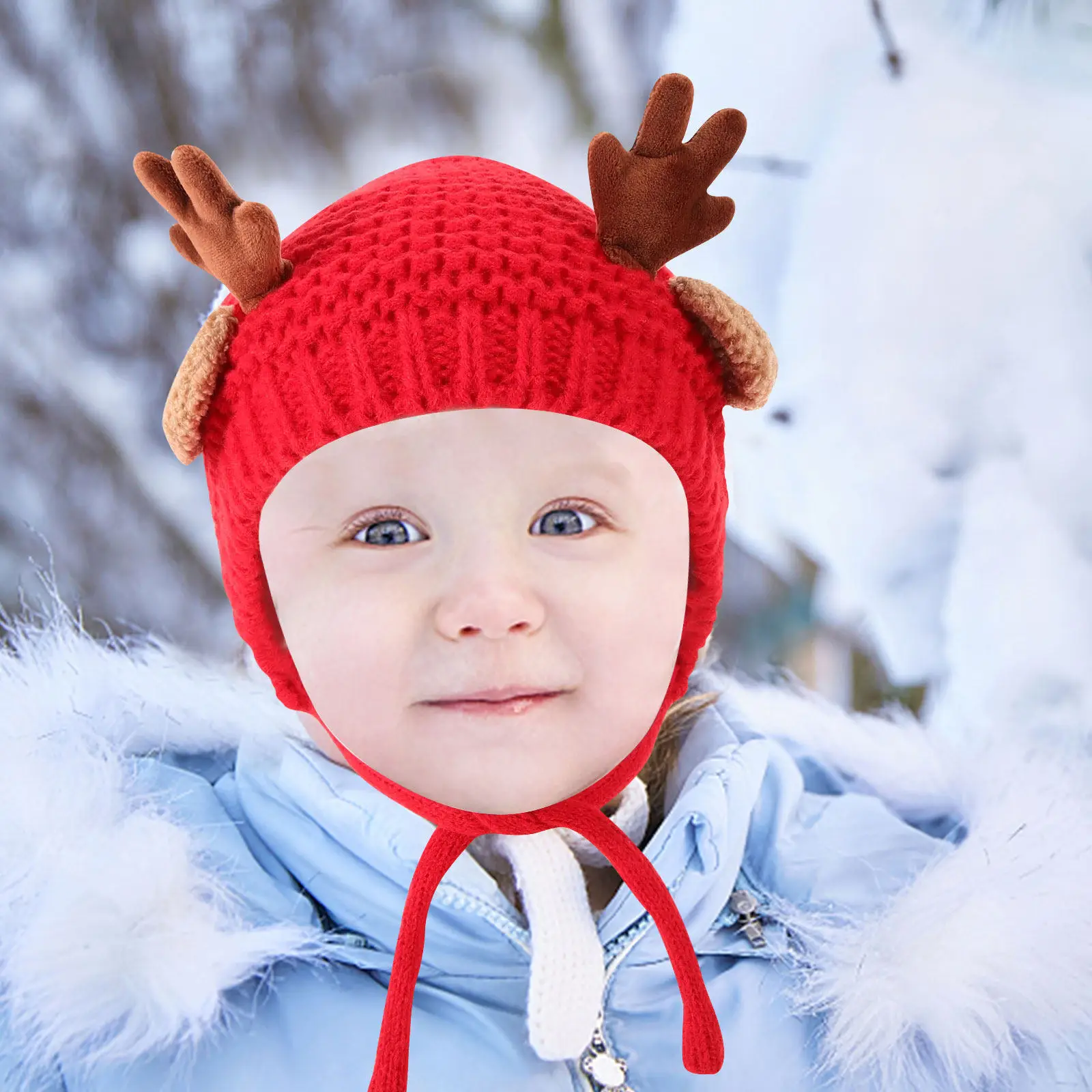 

Kids Crochet Braided Hat 1-5 Years Red Winter Warm Knitted Children Hats Antler Design Thermal Windproof Baby Headgear