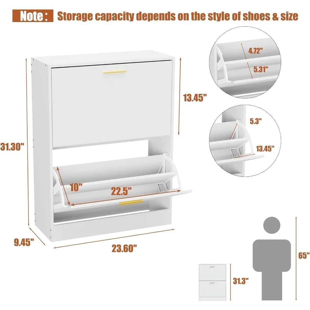 Шкаф для обуви для прихожей, Белый шкаф для хранения обуви с двумя откидными ящиками, Скрытый узкий шкаф для обуви, Freestandi