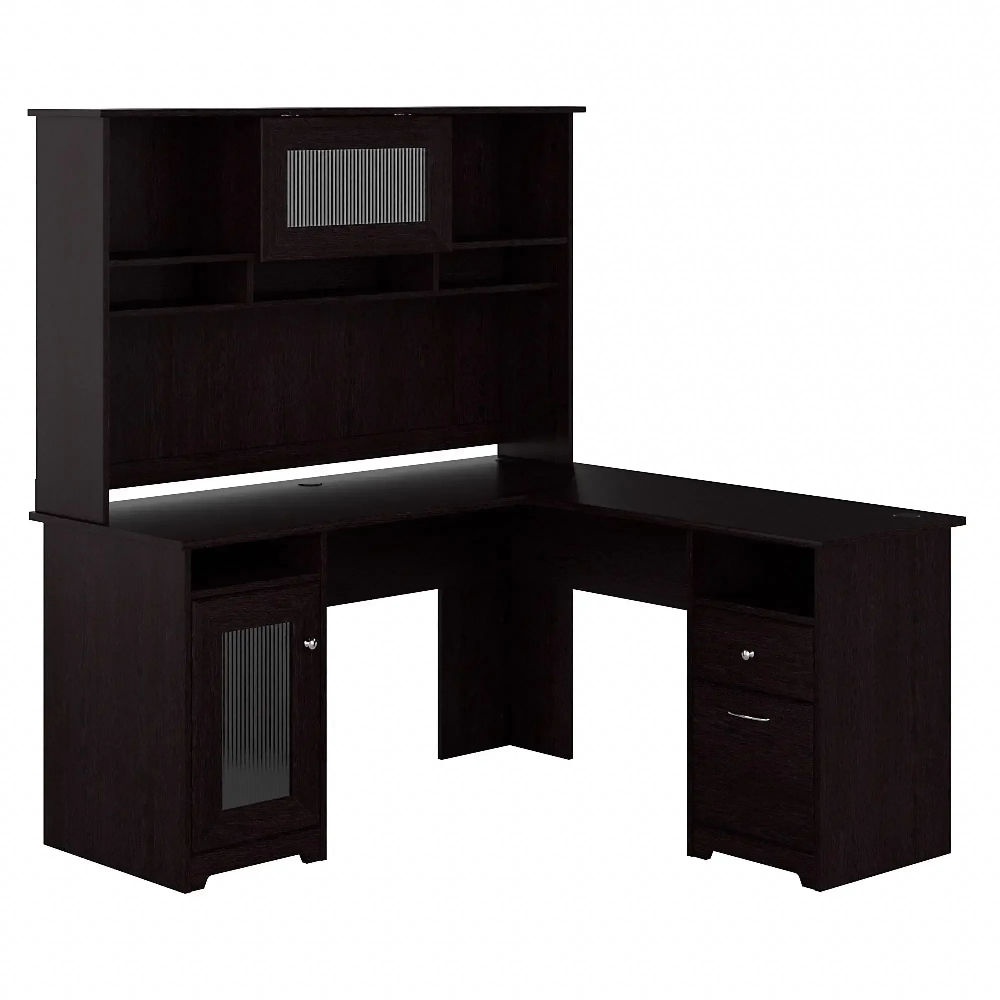 Bush Furniture Cabot L Shape Desk with Hutch, 60W, Heather Gray.