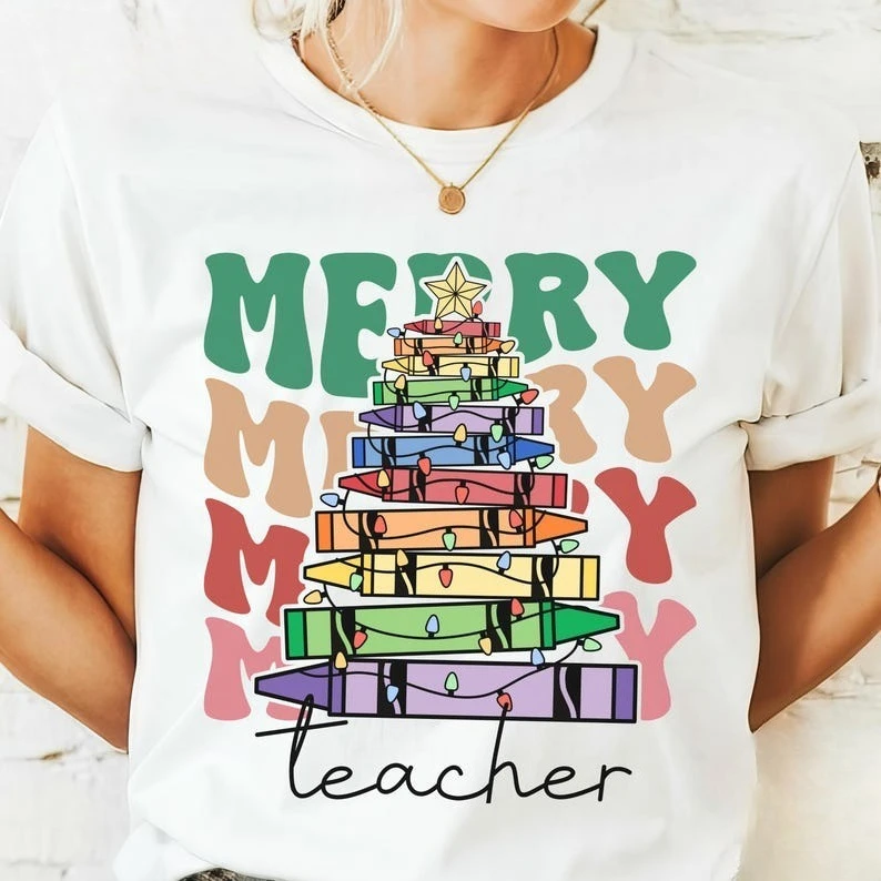 

Merry Teacher Christmas Tree Shirt: Festive Holiday Tee
