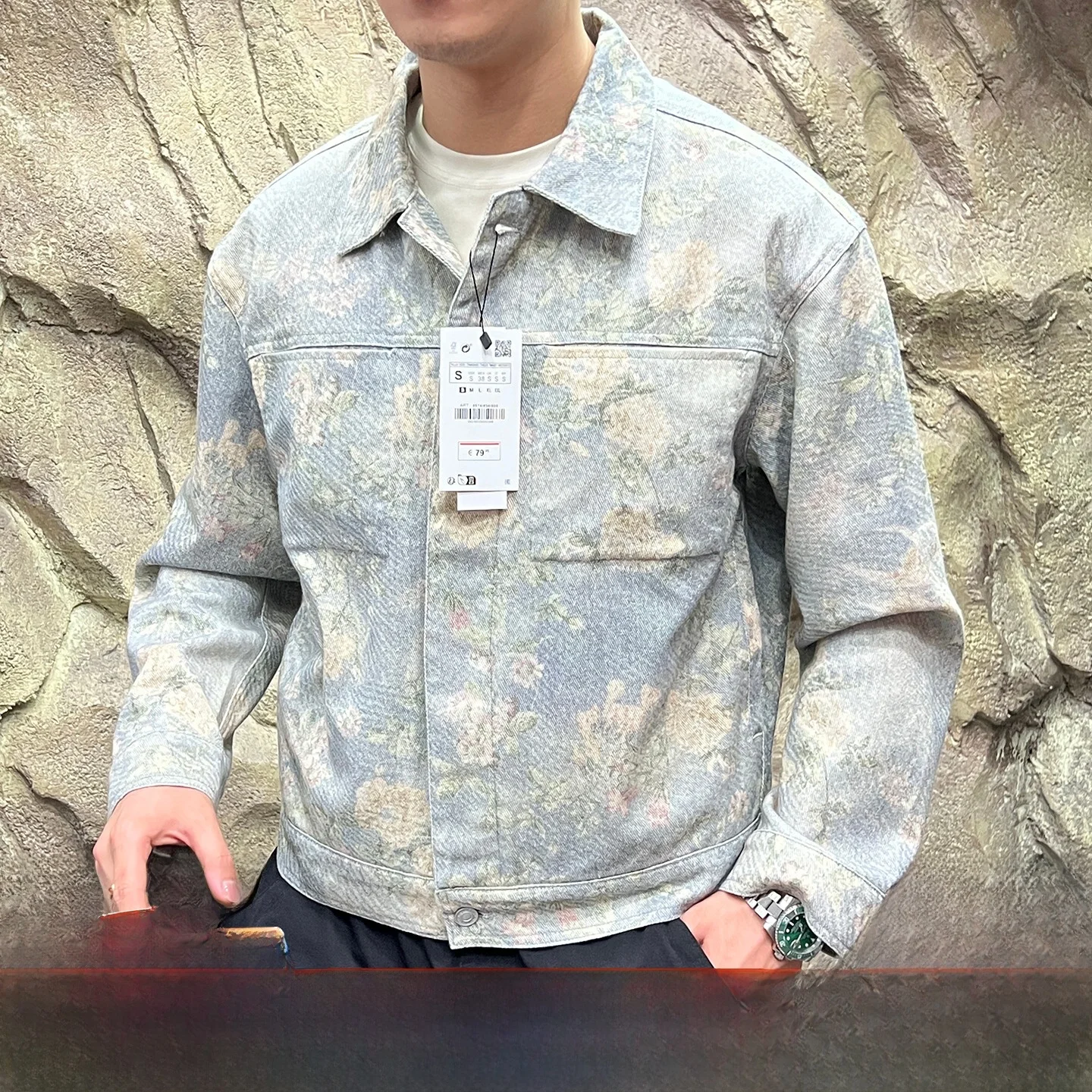 

Джинсовый джинсовый джерт свободного покроя с цветочным принтом в стиле ретро для мужчин и женщин, осенняя модная верхняя одежда, подставка из полиэфирного волокна