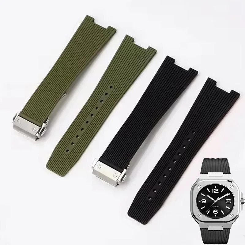 Hochwertiges, wasserdichtes Silikon-Uhrenarmband für Bell Ross BR05-Serie, Herren-Gummi-Uhrenarmband, konkave Schnittstelle, 12 mm Armband