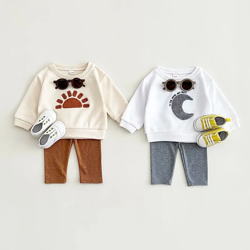 New Spring Autumn Newborn Baby Clothing Plush Sun/Moon Long Sleeve Top+Pants Cotton Infant Toddler 0-3Y Baby Boys Girls Clothes