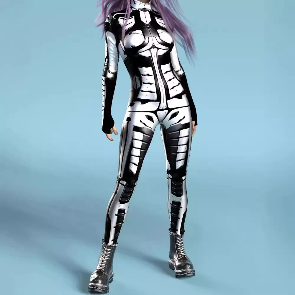 

Halloween Game Party Costume Female Cosplay Outfit Mechanical Cyber Punk Catsuit Woman Zipper Bodysuit Zentai 3D Jumpsuit 2026